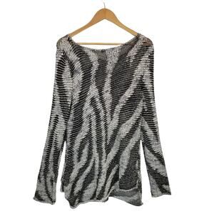 INC International Concepts Women's Open Knit Long Sleeve Tunic Sweater Black XL